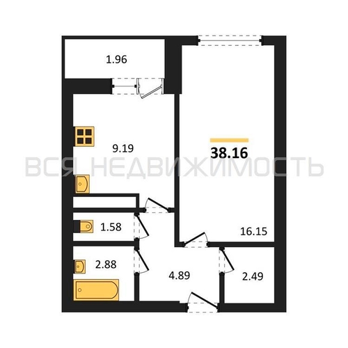 1-комнатная квартира, 38.16кв.м - изображение 0