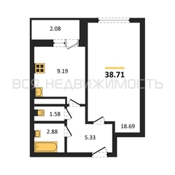 1-комнатная квартира, 38.71кв.м - изображение 1