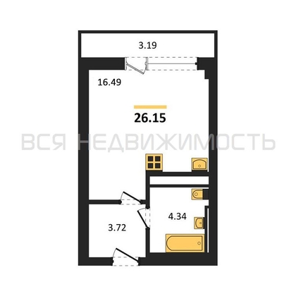 квартира-студия, 26,15кв.м. - изображение