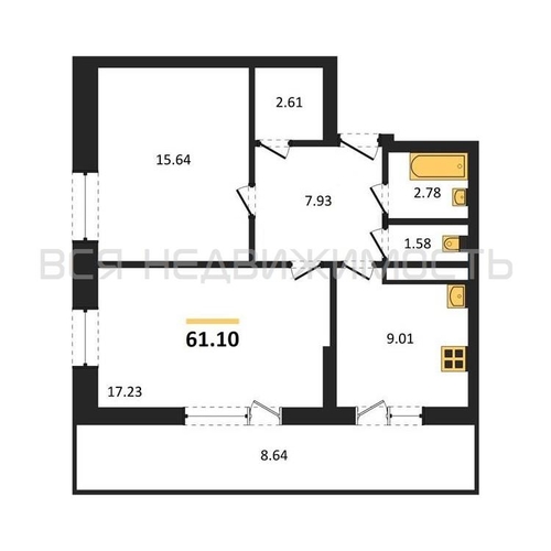 2-комнатная квартира, 61.1кв.м - изображение 0