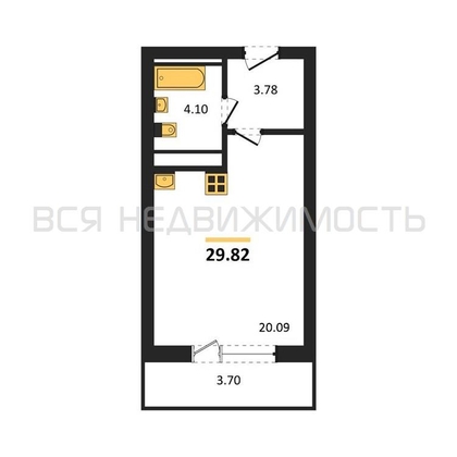 квартира-студия, 29,82кв.м. - изображение