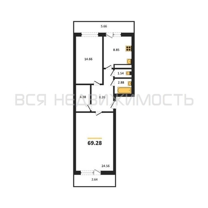 2-комнатная квартира, 69.28кв.м - изображение