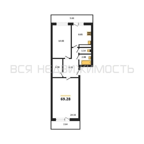 2-комнатная квартира, 69.28кв.м - изображение 0