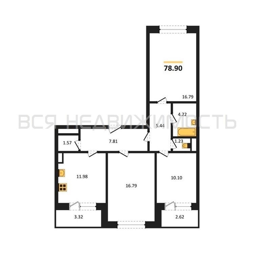 3-комнатная квартира, 78.9кв.м - изображение 0