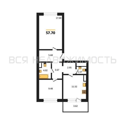 2-комнатная квартира, 57.7кв.м - изображение 0