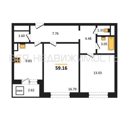 2-комнатная квартира, 59.16кв.м - изображение