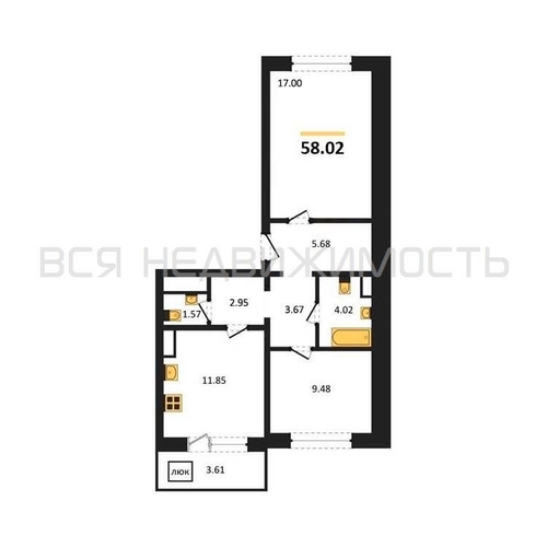 2-комнатная квартира, 58.02кв.м - изображение 0