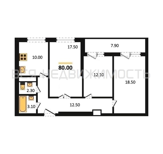 3-комнатная квартира, 80кв.м - изображение 0