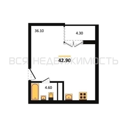 квартира-студия, 42,9кв.м. - изображение 1
