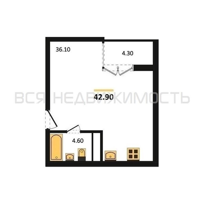 квартира-студия, 42,9кв.м. - изображение