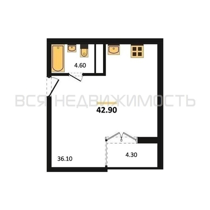 квартира-студия, 42,9кв.м. - изображение