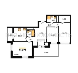 3-комнатная квартира, 111.7кв.м 3-комнатная квартира, 111.7кв.м - изображение 1