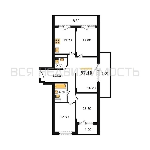 4-комнатная квартира, 97.1кв.м - изображение 0