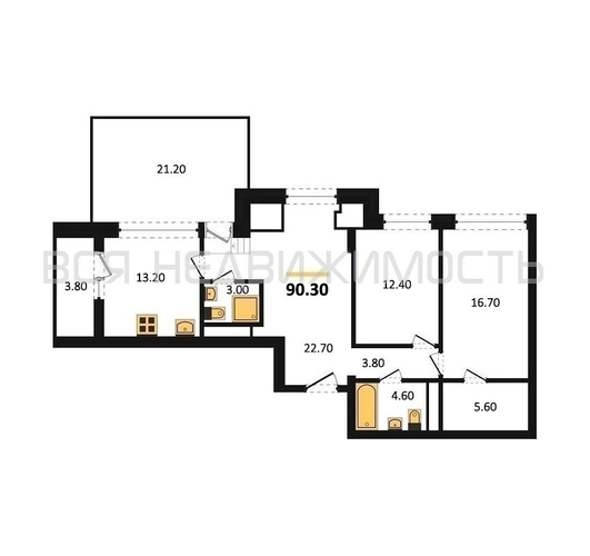 2-комнатная квартира, 90.3кв.м - изображение 0