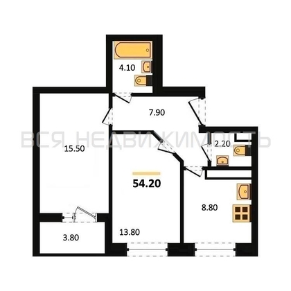 2-комнатная квартира, 54.2кв.м - изображение