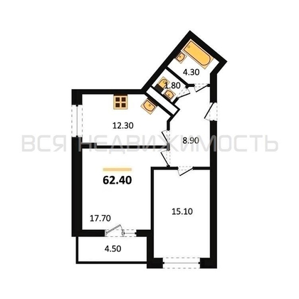 2-комнатная квартира, 62.4кв.м - изображение