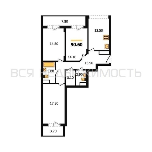 3-комнатная квартира, 90.6кв.м - изображение 0