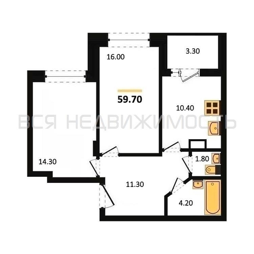 2-комнатная квартира, 59.7кв.м - изображение 0