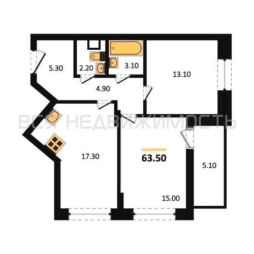 2-комнатная квартира, 63.5кв.м - изображение 0