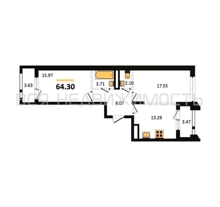 2-комнатная квартира, 64.3кв.м - изображение