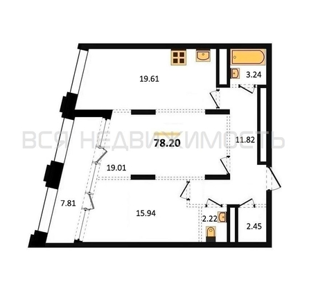 2-комнатная квартира, 78.2кв.м - изображение