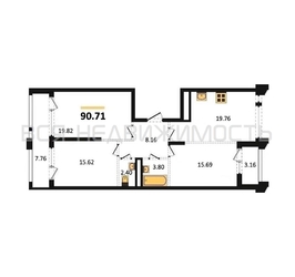3-комнатная квартира, 90.71кв.м - изображение 1