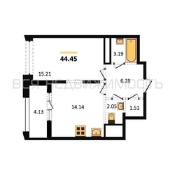 1-комнатная квартира, 44.45кв.м 1-комнатная квартира, 44.45кв.м - изображение 1