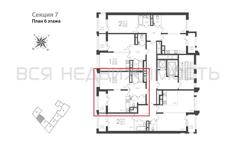 1-комнатная квартира, 44.45кв.м - изображение 1
