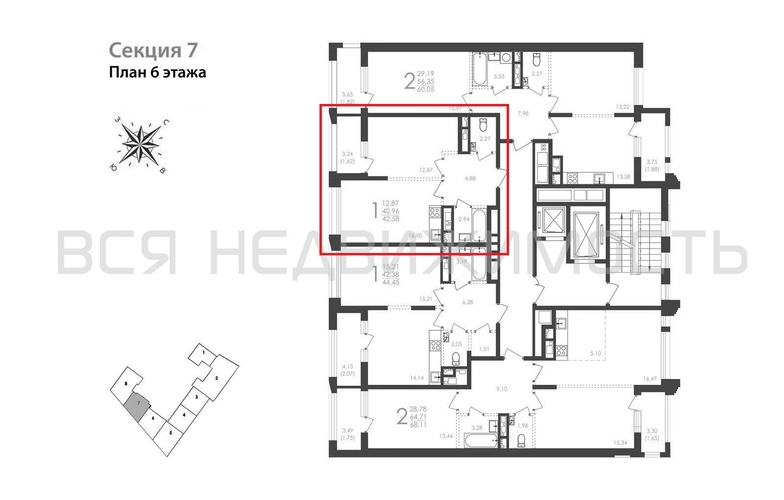 1-комнатная квартира, 42.58кв.м - изображение 1