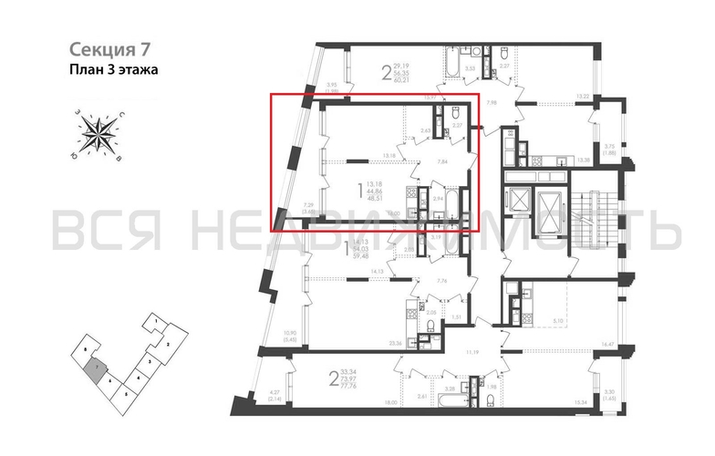 1-комнатная квартира, 48.51кв.м - изображение 1