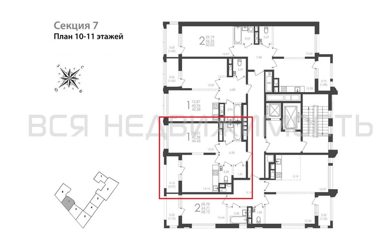 1-комнатная квартира, 44.45кв.м - изображение 1