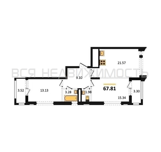 2-комнатная квартира, 67.81кв.м - изображение 0
