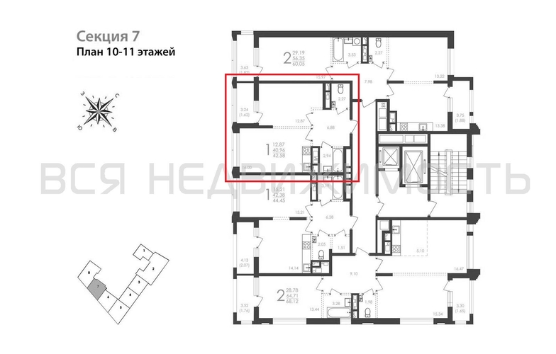 1-комнатная квартира, 42.58кв.м - изображение 1