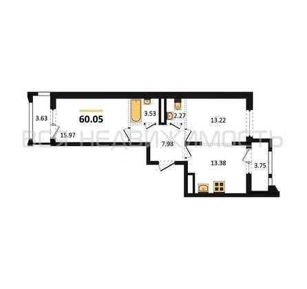 2-комнатная квартира, 60.05кв.м - изображение