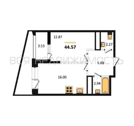 1-комнатная квартира, 44.57кв.м - изображение 1