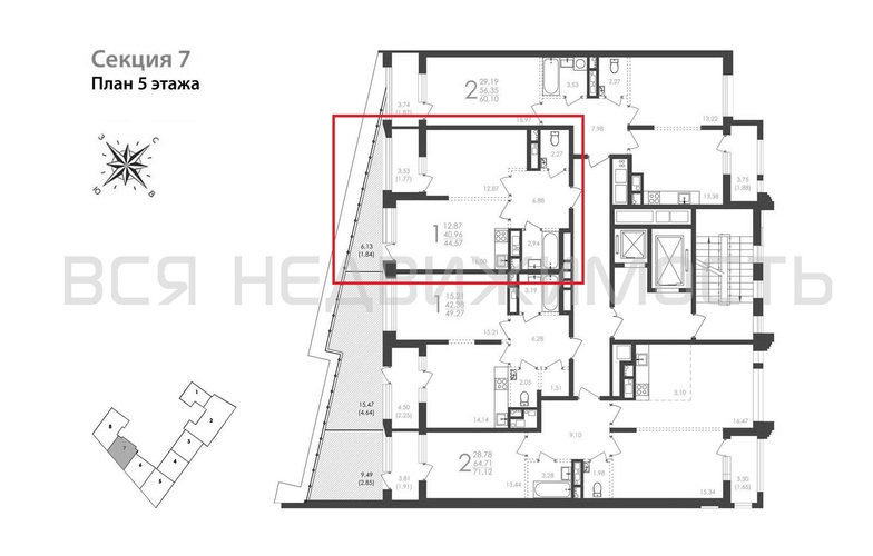 1-комнатная квартира, 44.57кв.м - изображение 1