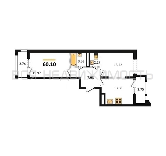2-комнатная квартира, 60.1кв.м - изображение 0