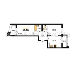 2-комнатная квартира, 60.16кв.м - изображение 1