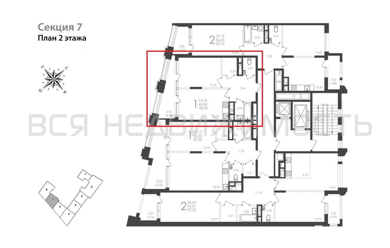 1-комнатная квартира, 48.34кв.м - изображение 1