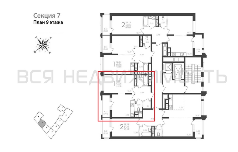 1-комнатная квартира, 44.45кв.м - изображение 1