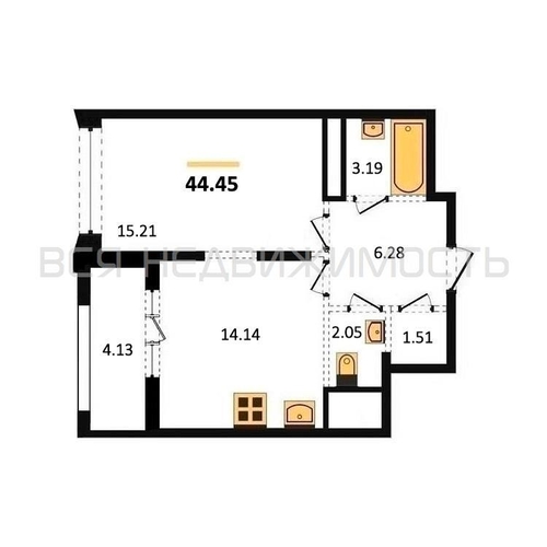 1-комнатная квартира, 44.45кв.м - изображение 0