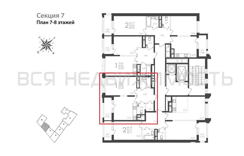 1-комнатная квартира, 44.45кв.м - изображение 1