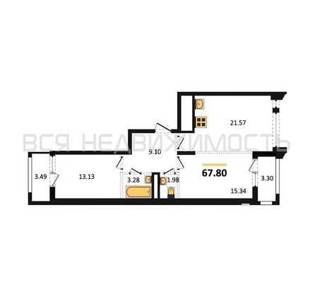 2-комнатная квартира, 67.8кв.м - изображение