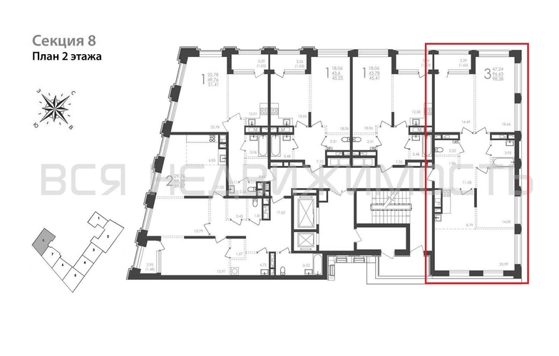 3-комнатная квартира, 98.28кв.м - изображение 0