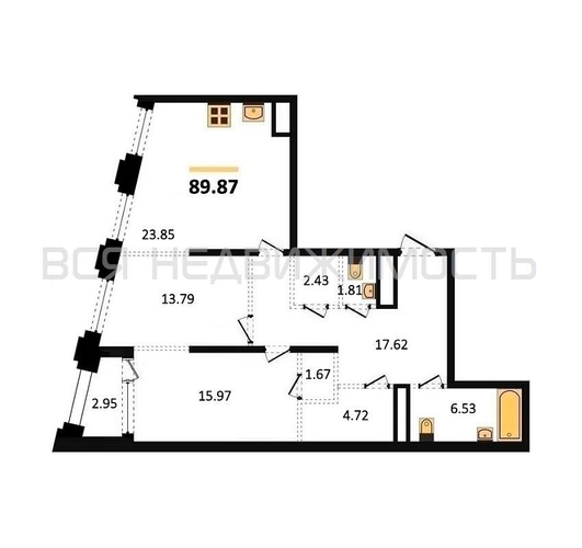 2-комнатная квартира, 89.87кв.м - изображение 0