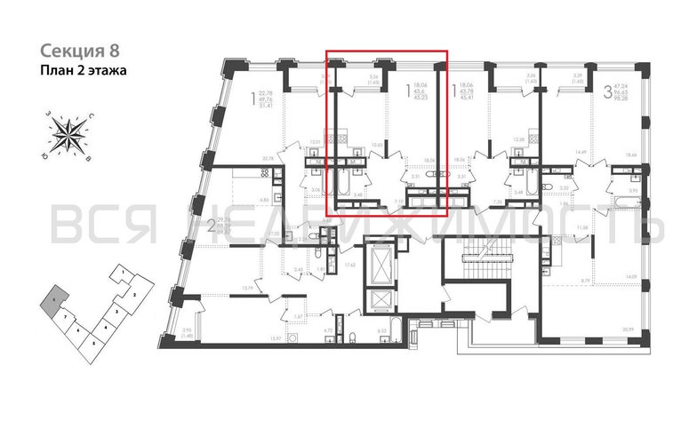 1-комнатная квартира, 45.23кв.м - изображение 1