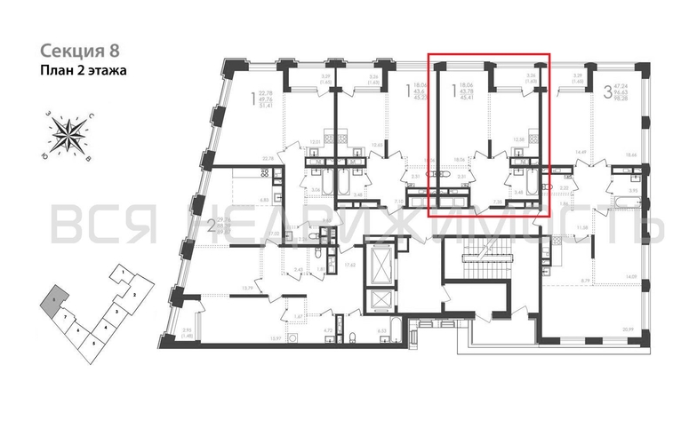 1-комнатная квартира, 45.41кв.м - изображение 1