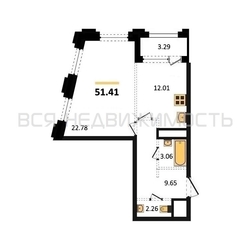 1-комнатная квартира, 51.41кв.м - изображение 1