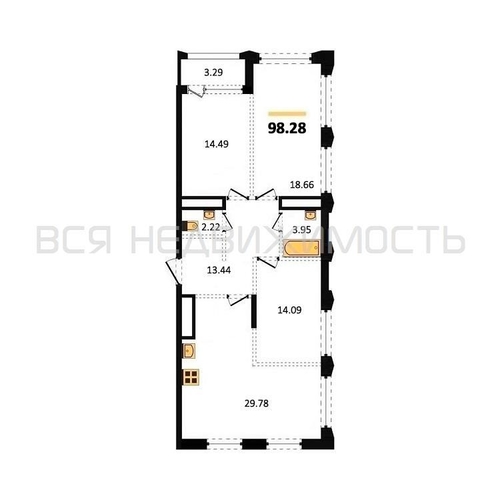 3-комнатная квартира, 98.28кв.м - изображение 0