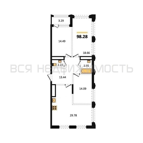 3-комнатная квартира, 98.28кв.м - изображение 0